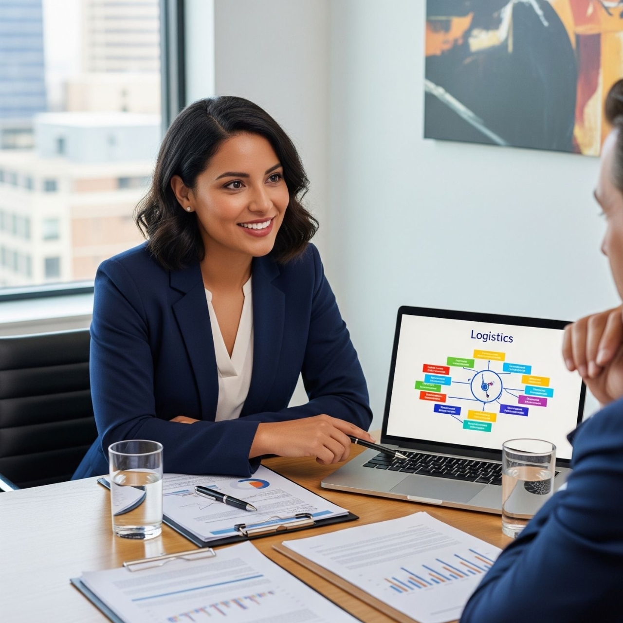 Business consultant reviewing global supplier contracts.