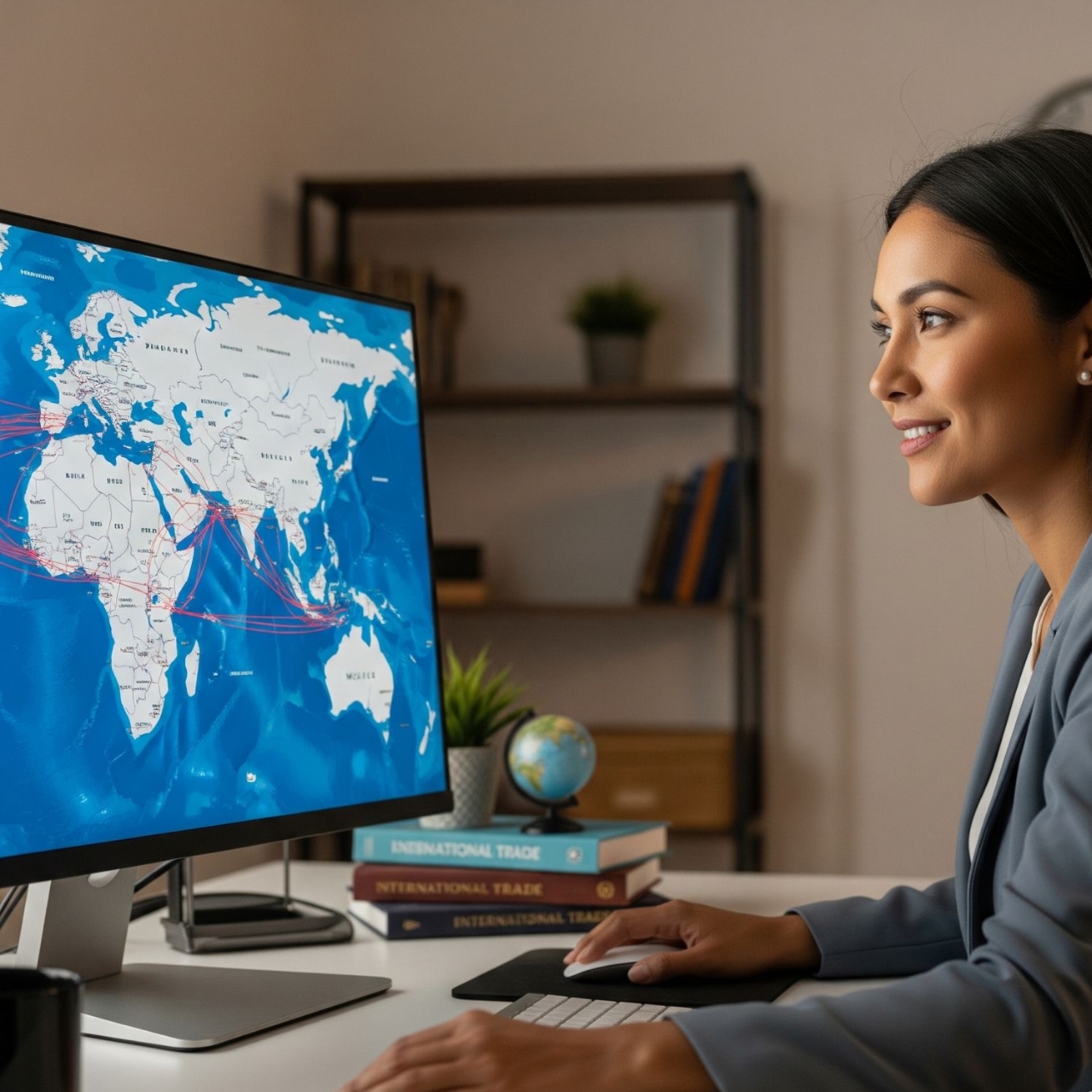 Team analyzing supply chain data on digital dashboard.